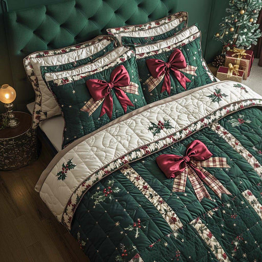 Festive Bow Serenade 3-Piece Quilted Bedding Set NCU0XD206