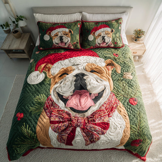 Festive Bulldog Smile 3-Piece Quilted Bedding Set NCU0HH373