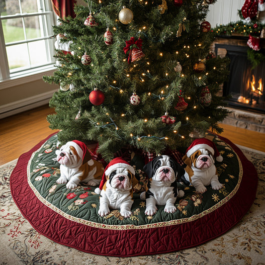 Festive Bulldog Spirit Quilted Christmas Tree Skirt NCU0DV8070