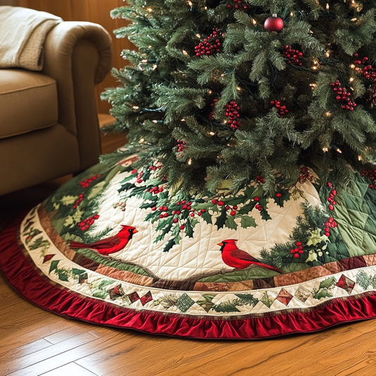 Festive Cardinals Christmas Quilted Tree Skirt NCU0VH277