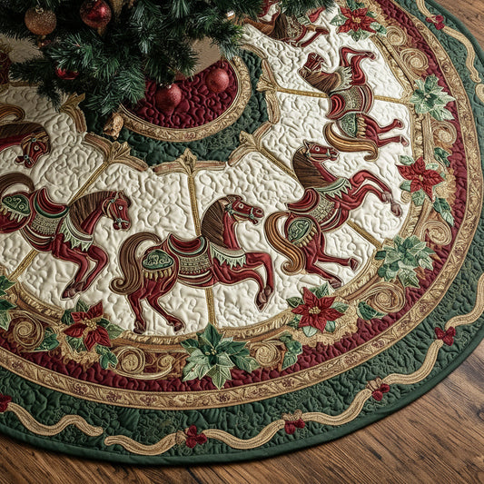 Festive Carousel Horse Quilted Christmas Tree Skirt NCU0HH1163