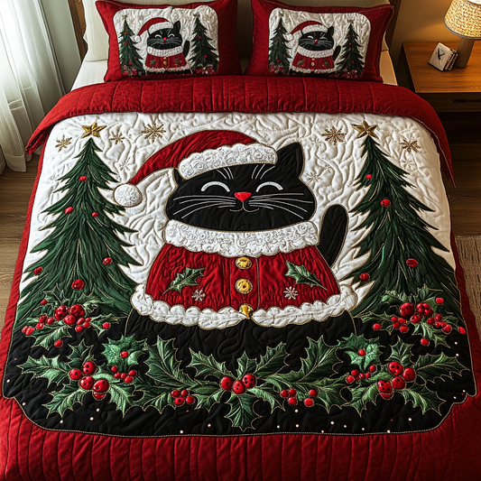Festive Cat 3-Piece Quilted Bedding Set NCU0VH923