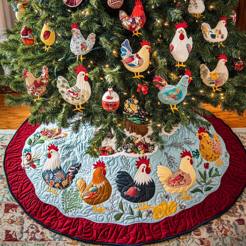 Festive Chickens Christmas Quilted Tree Skirt NCU0NT1968