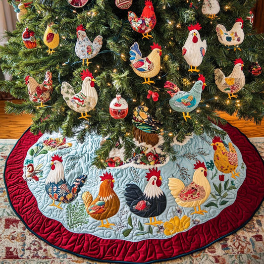 Festive Chickens Christmas Quilted Tree Skirt NCU0NT1968