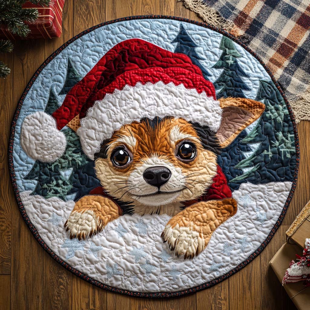 Festive Chihuahua Puppy Quilted Round Mat NCU0XD381