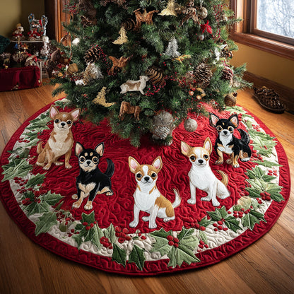 Festive Chihuahua Quilted Christmas Tree Skirt NCU0DV8135