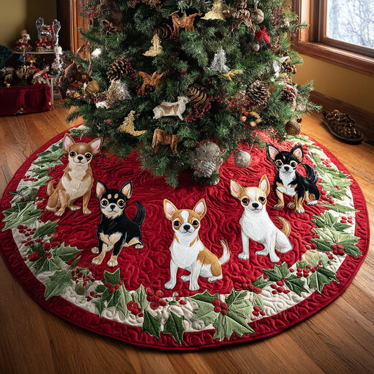 Festive Chihuahua Quilted Christmas Tree Skirt NCU0DV8135