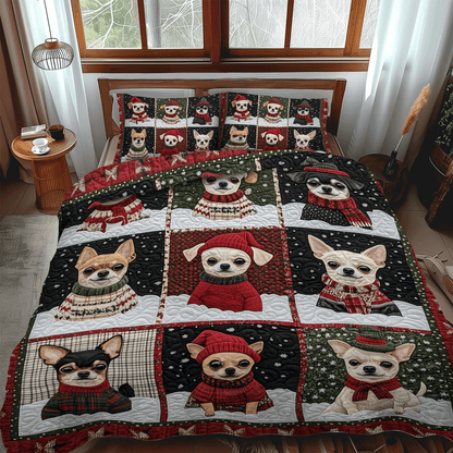 Festive Chihuahuas 3-Piece Quilted Bedding Set NCU0TH2047