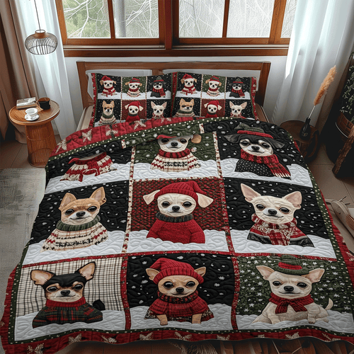 Festive Chihuahuas 3-Piece Quilted Bedding Set NCU0TH2047