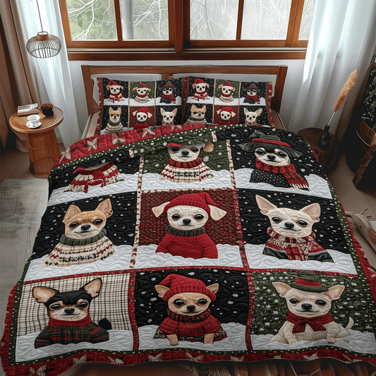 Festive Chihuahuas 3-Piece Quilted Bedding Set NCU0TH2047