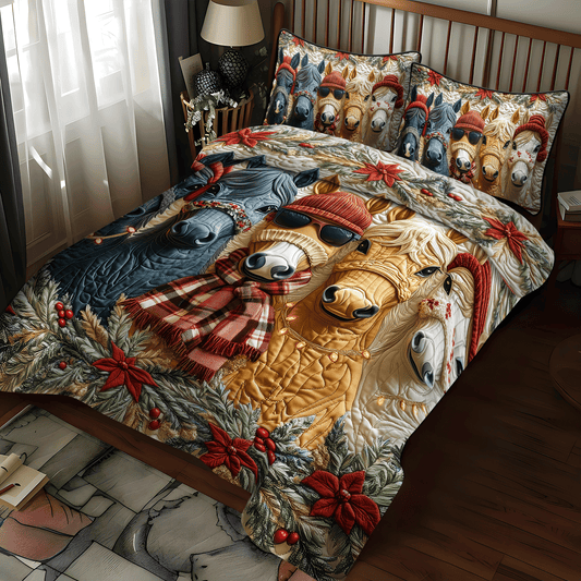 Festive Christmas Horse 3-Piece Quilted Bedding Set NCU0DV1139
