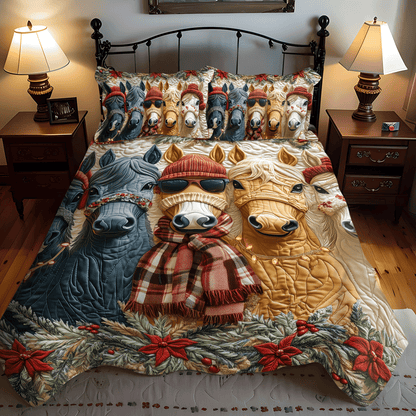 Festive Christmas Horse 3-Piece Quilted Bedding Set NCU0DV1139