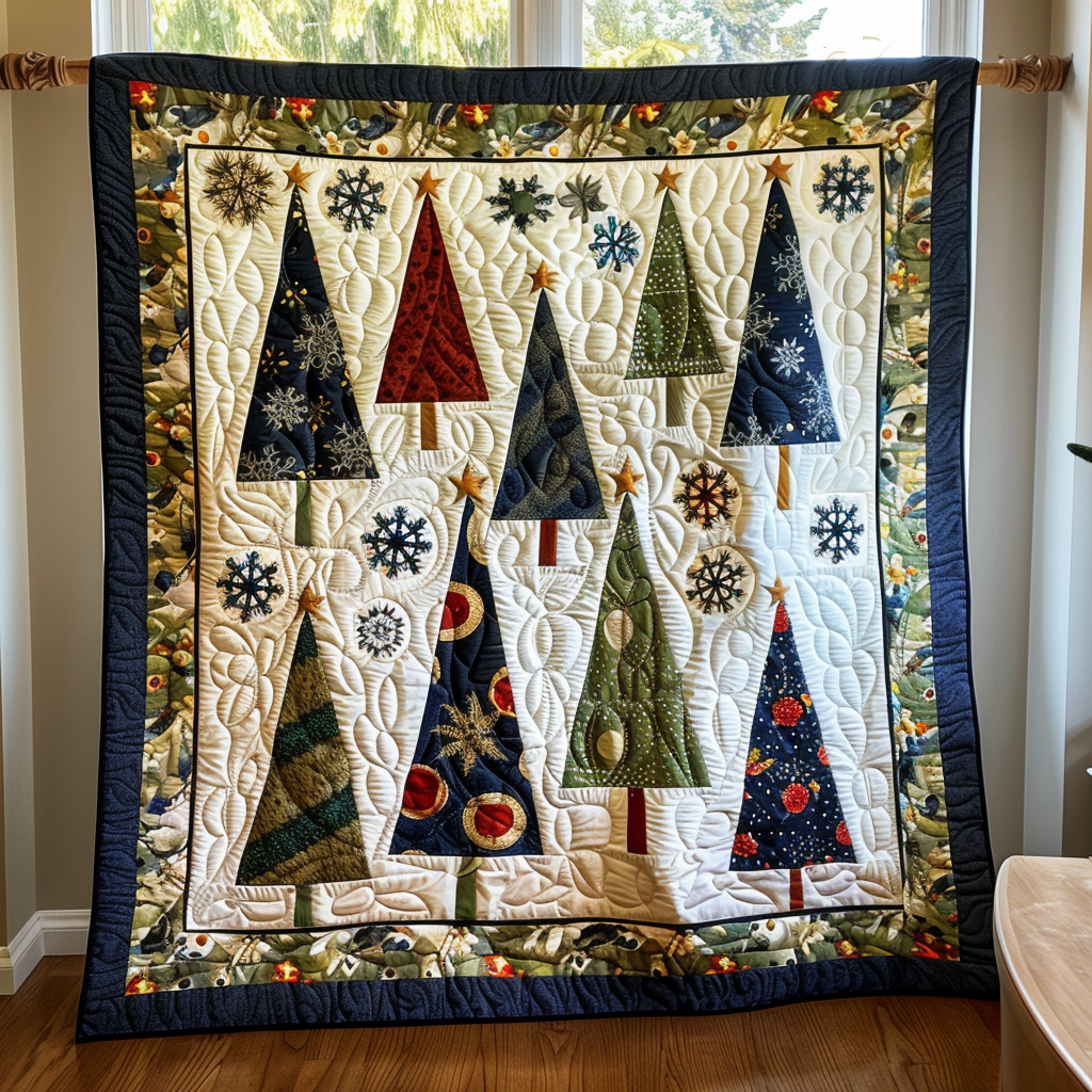 Festive Christmas Tree Quilted Blanket NCU0PD310