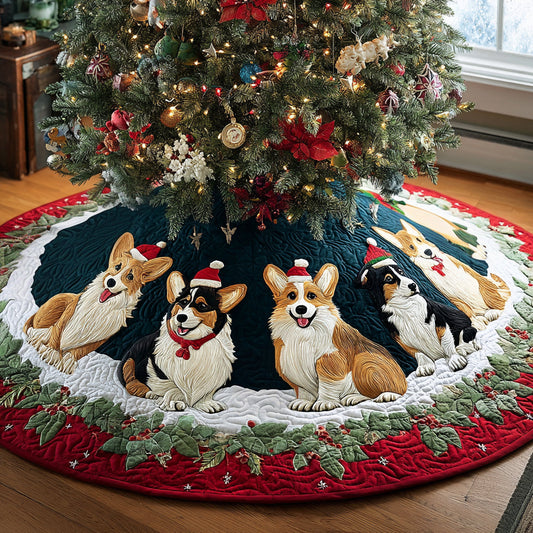 Festive Corgi Parade Quilted Christmas Tree Skirt NCU0DV8088