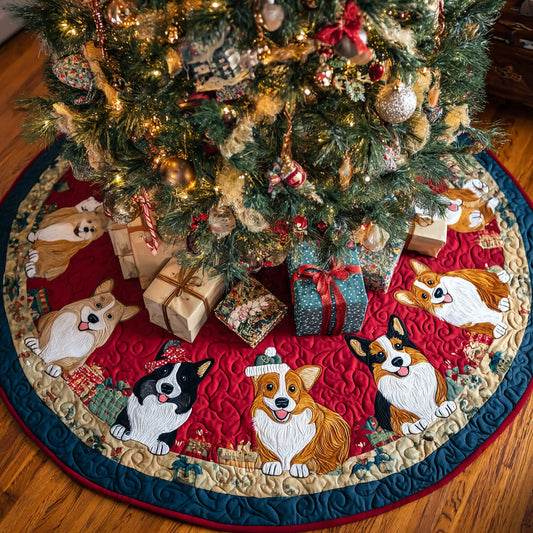 Festive Corgi Parade Quilted Christmas Tree Skirt NCU0HH786