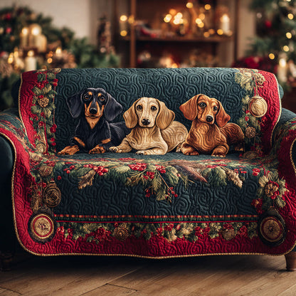 Festive Dachshund Delight Quilted Sofa Cover NCU0TV933