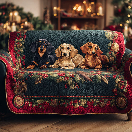Festive Dachshund Delight Quilted Sofa Cover NCU0TV933