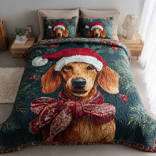 Festive Dachshund Grin 3-Piece Quilted Bedding Set NCU0HH382