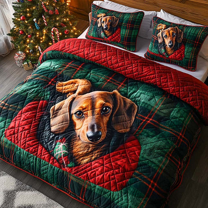 Festive Dachshunds 3-Piece Quilted Bedding Set NCU0XD734