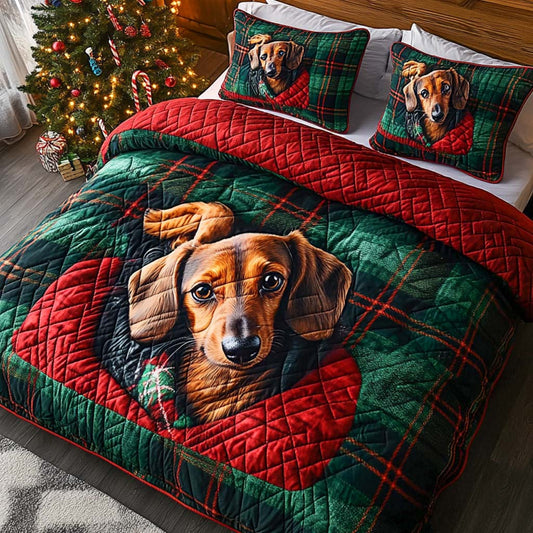 Festive Dachshunds 3-Piece Quilted Bedding Set NCU0XD734