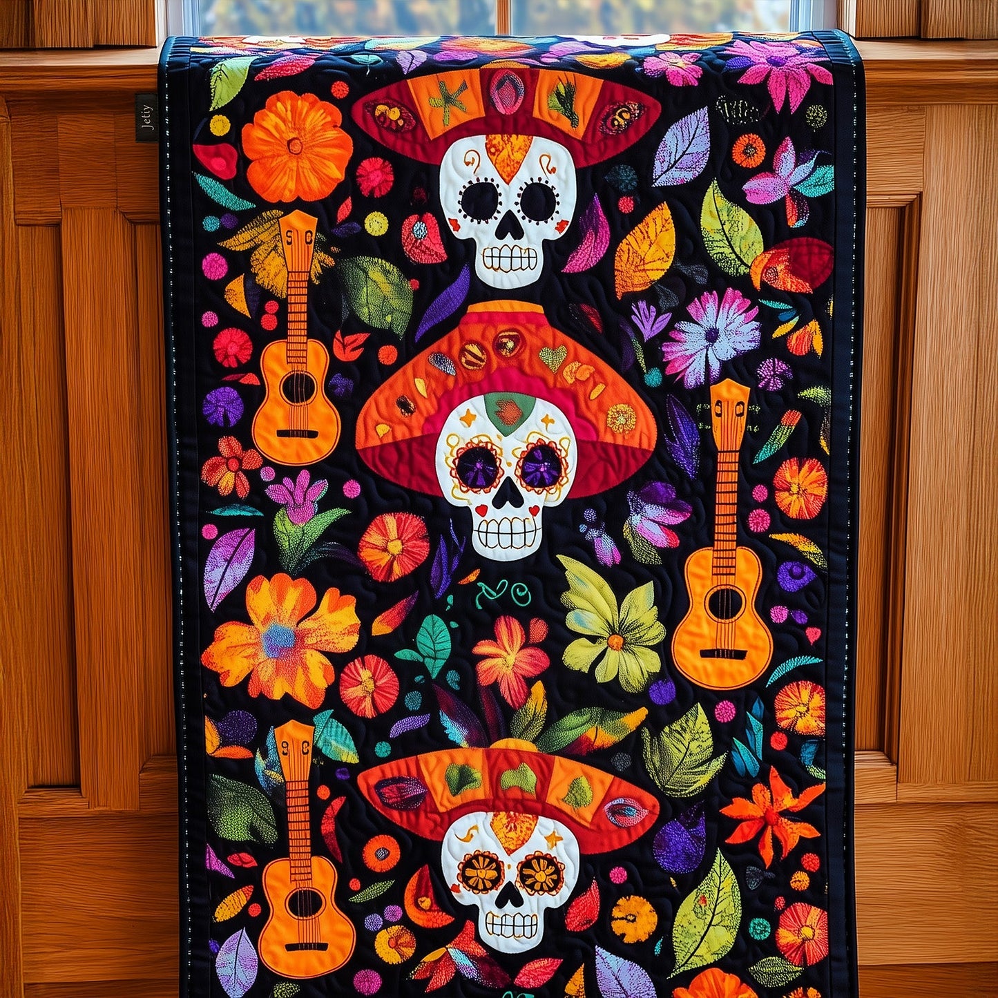 Festive Dia De Los Muertos Quilted Table Runner NCU0PT2100