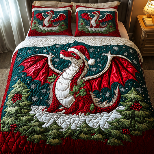 Festive Dragon 3-Piece Quilted Bedding Set NCU0VH917
