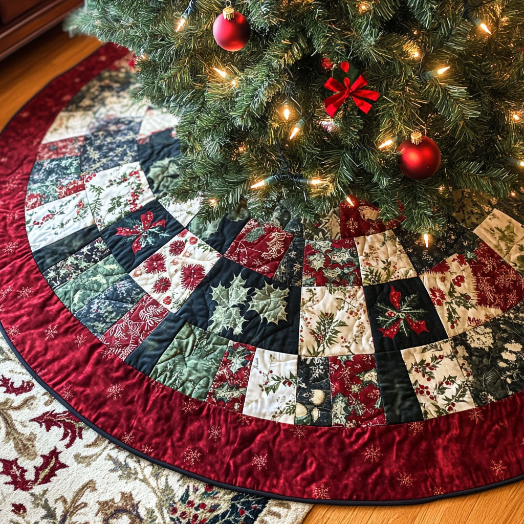 Festive Elegance Quilted Christmas Tree Skirt NCU0PT1481