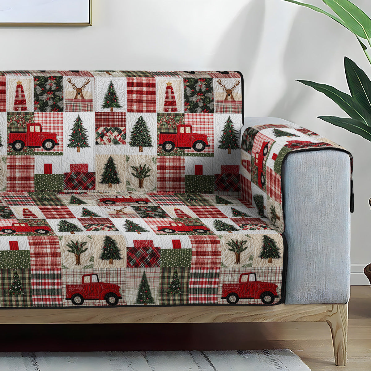 Festive Evergreen Quilted Sofa Cover NCU0PT954