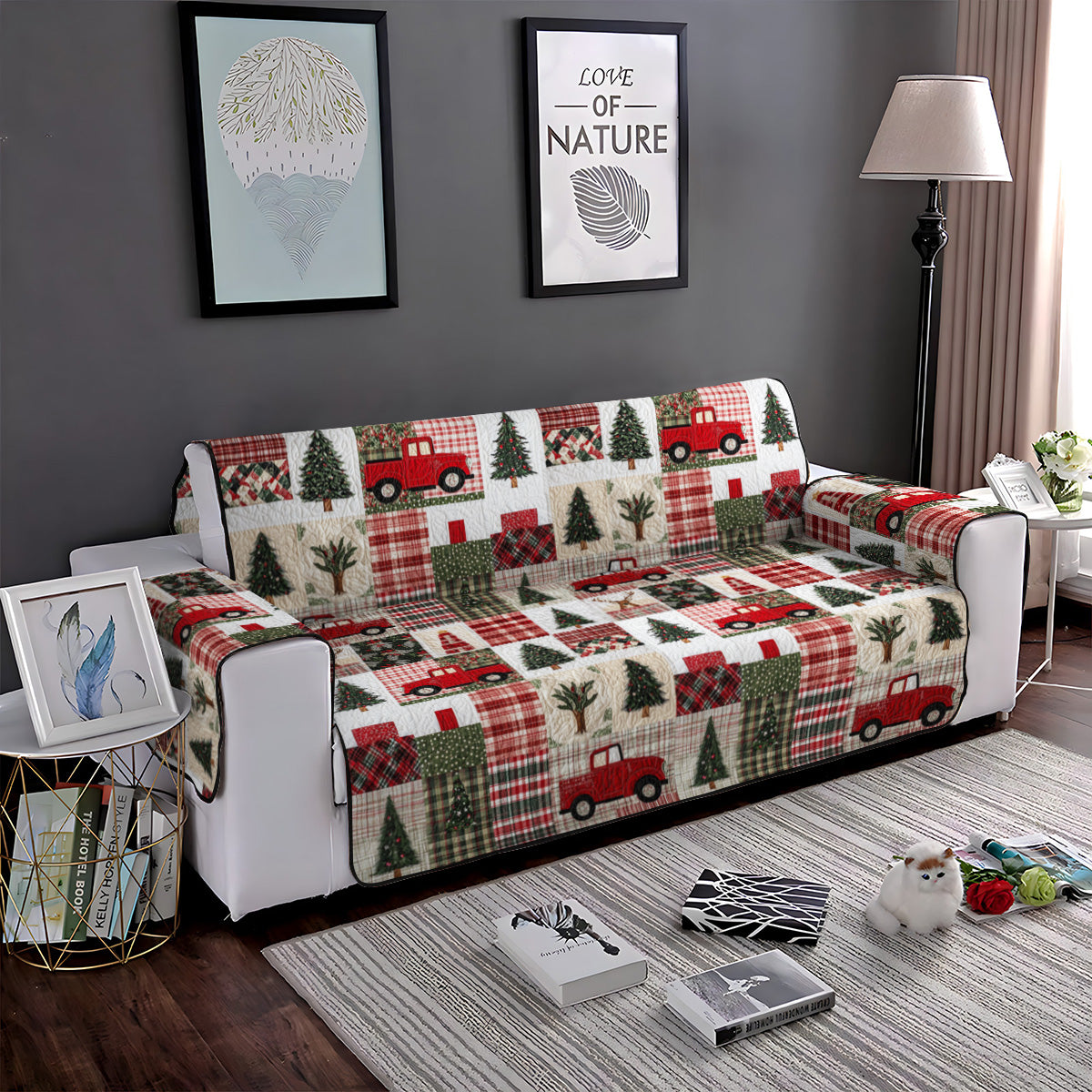 Festive Evergreen Quilted Sofa Cover NCU0PT954