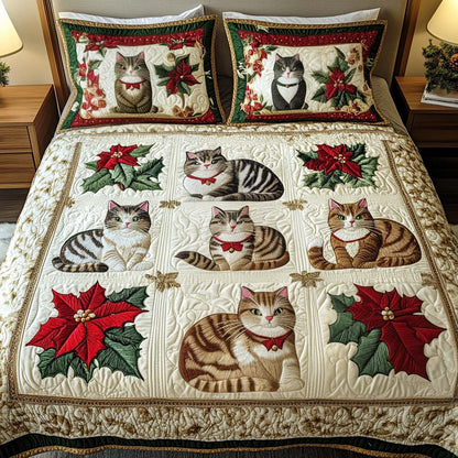 Festive Feline Charm 3-Piece Quilted Bedding Set NCU0NT2431