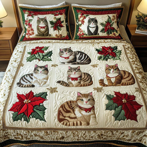 Festive Feline Charm 3-Piece Quilted Bedding Set NCU0NT2431