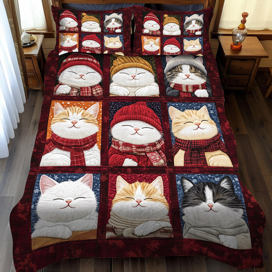 Festive Feline Cheer 3-Piece Quilted Bedding Set NCU0TL1184