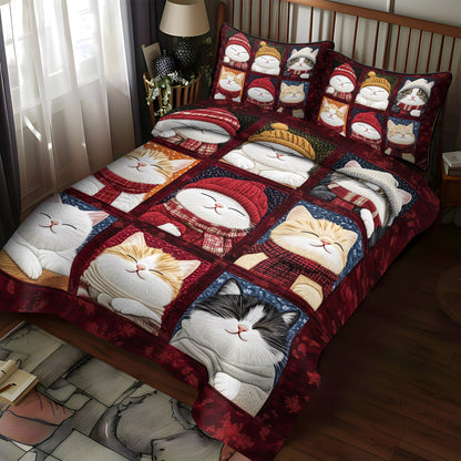 Festive Feline Cheer 3-Piece Quilted Bedding Set NCU0TL1184