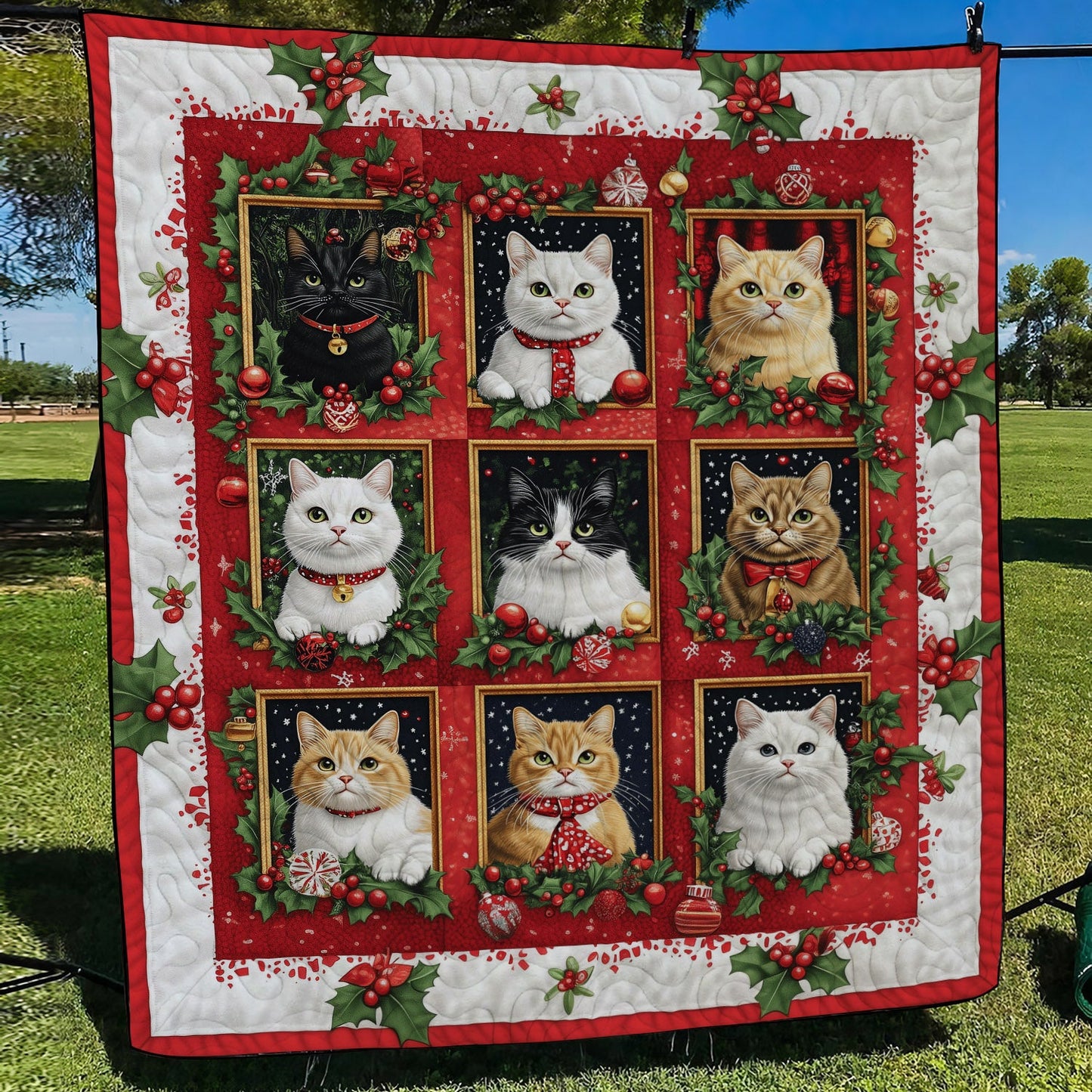 Festive Feline Cheer Quilted Blanket NCU0TL1682