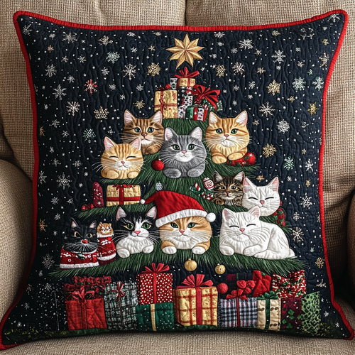 Festive Feline Cheer Quilted Pillow Case NCU0TL1657