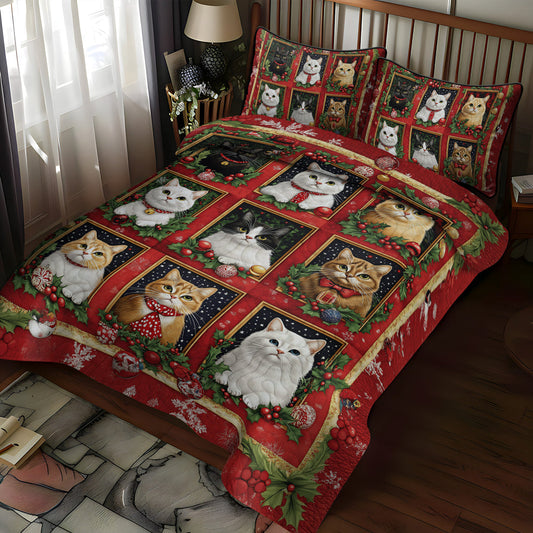 Festive Feline Friends 3-Piece Quilted Bedding Set NCU0TL1764