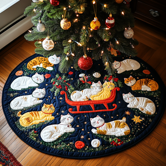 Festive Feline Fun Christmas Quilted Tree Skirt NCU0DV1495