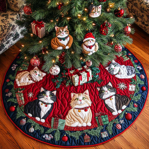 Festive Felines Christmas Quilted Tree Skirt NCU0NT1752