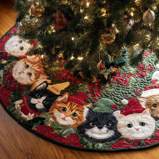 Festive Felines Christmas Quilted Tree Skirt NCU0TV1058