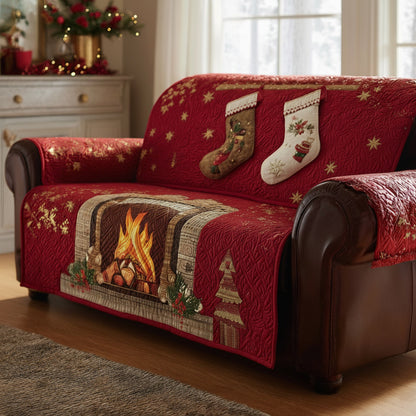 Festive Fireplace Quilted Sofa Cover NCU0HH1227