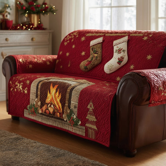 Festive Fireplace Quilted Sofa Cover NCU0HH1227