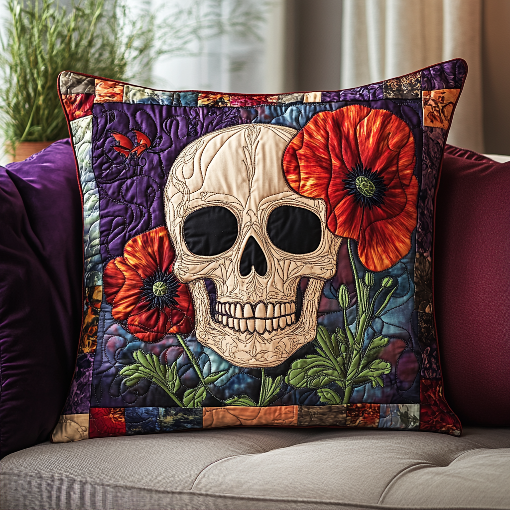 Festive Floral Skull Quilted Pillow Case NCU0TL1870