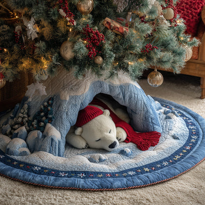 Festive Forest Bear Christmas Quilted Tree Skirt NCU0TH3601