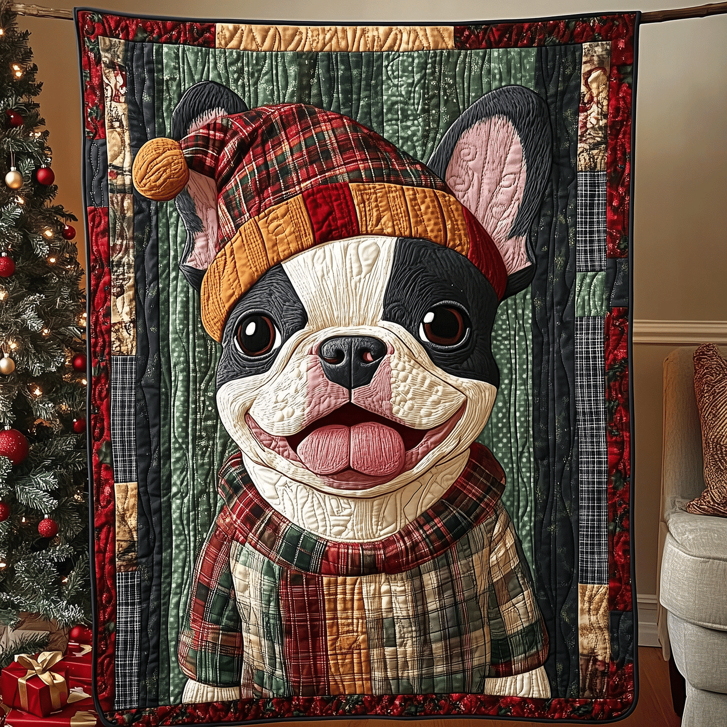 Festive Frenchie Joy Quilted Blanket NCU0TH2097