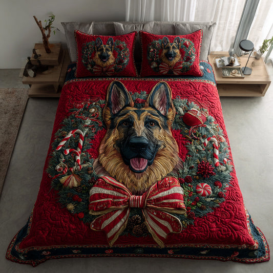 Festive German Shepherd 3-Piece Quilted Bedding Set NCU0HH479