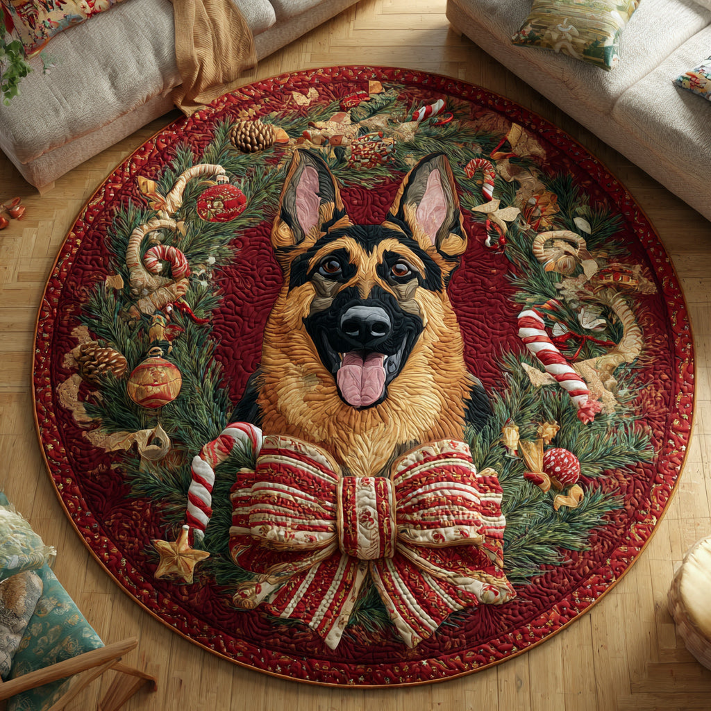Christmas Dog Wreath Quilted Round Mat NCU0VT276
