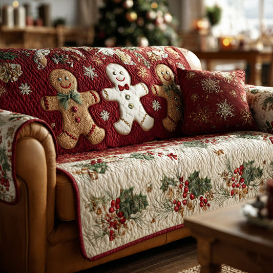 Festive Gingerbread Man Quilted Sofa Cover NCU0HH1128