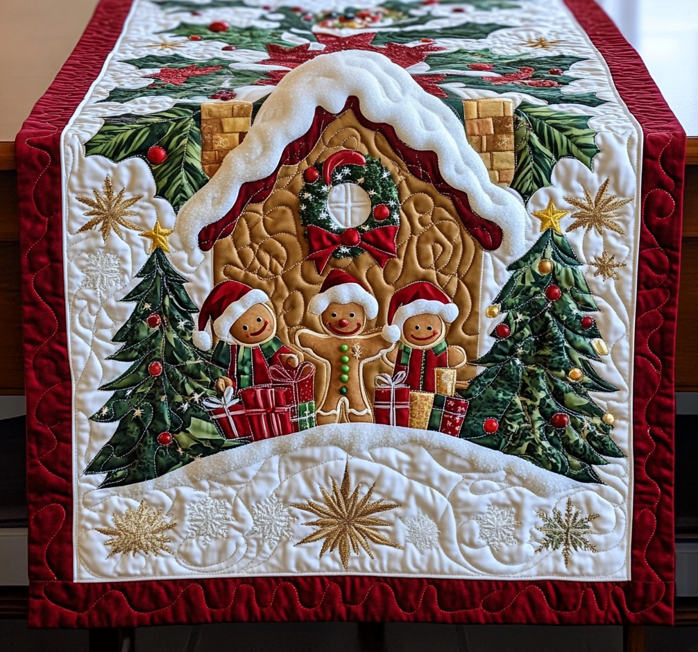 Festive Gingerbread Quilted Table Runner NCU0VH800