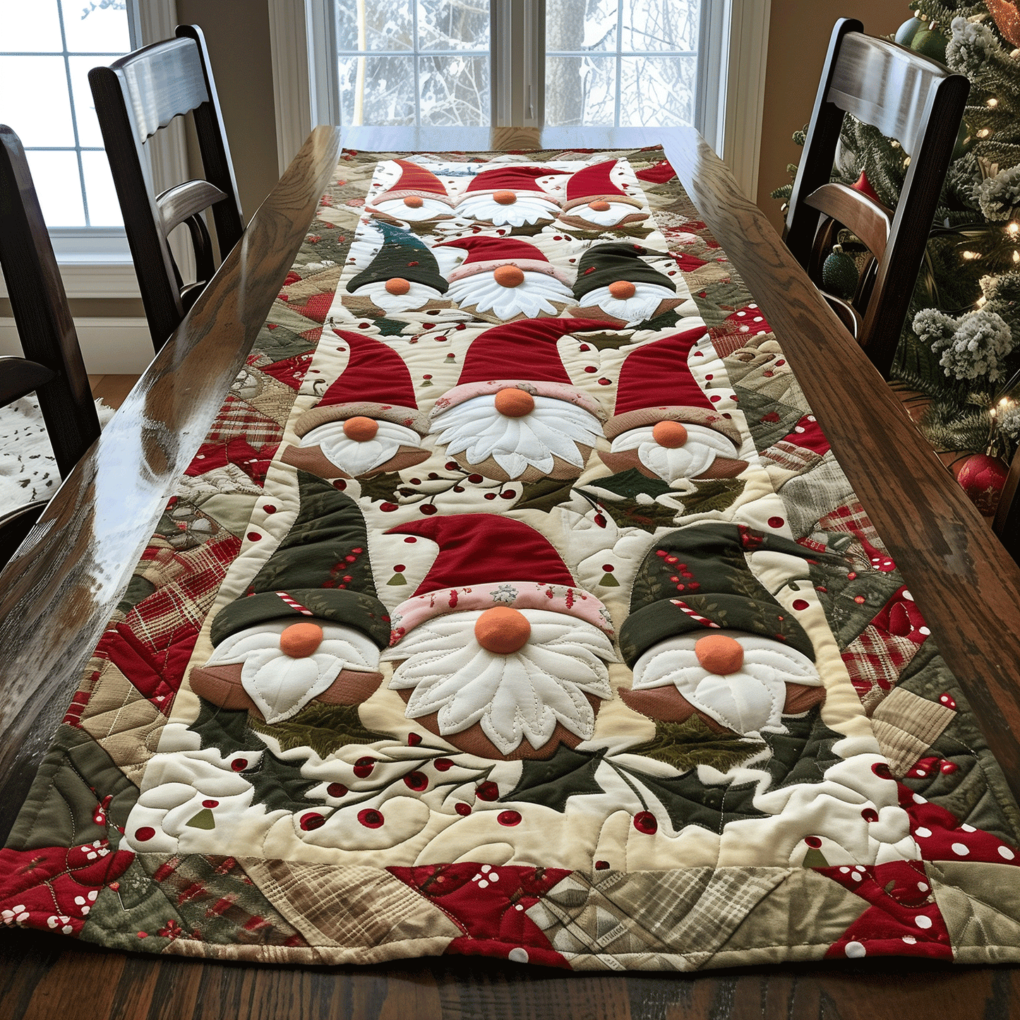 Festive Gnome Gathering Quilted Table Runner NCU0TH1147