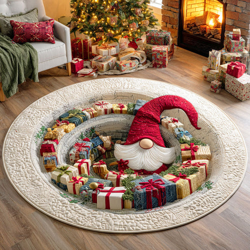 Festive Gnome Gift Quilted Round Mat NCU0TD784
